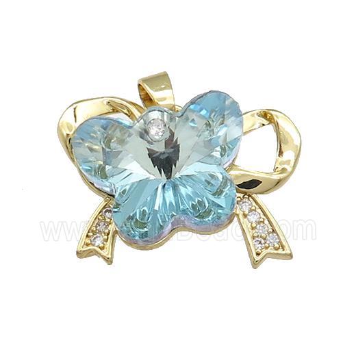 Copper Bowknot Pendant Pave Crystal Glass Zircon Gold Plated