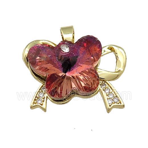 Copper Bowknot Pendant Pave Crystal Glass Zircon Gold Plated