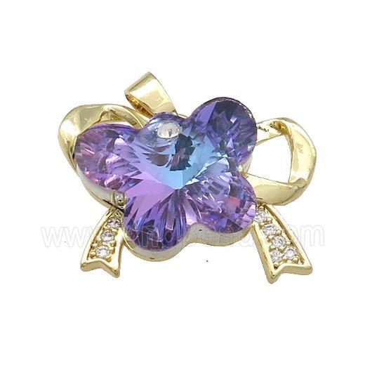 Copper Bowknot Pendant Pave Crystal Glass Zircon Gold Plated