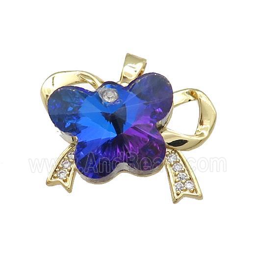 Copper Bowknot Pendant Pave Crystal Glass Zircon Gold Plated