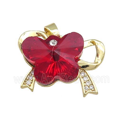 Copper Bowknot Pendant Pave Crystal Glass Zircon Gold Plated