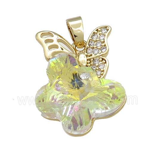 Copper Butterfly Pendant Pave Crystal Glass Zircon Gold Plated