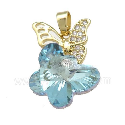 Copper Butterfly Pendant Pave Crystal Glass Zircon Gold Plated