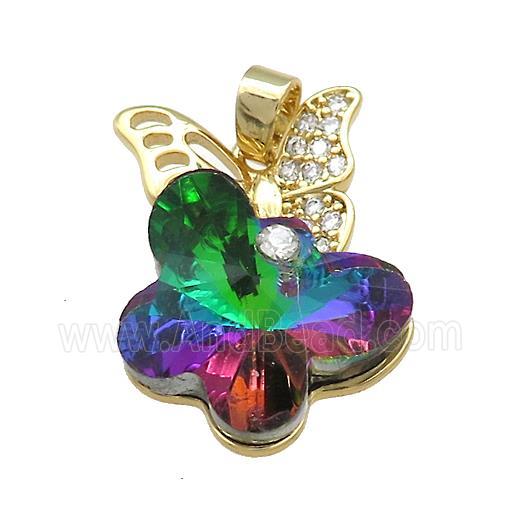 Copper Butterfly Pendant Pave Crystal Glass Zircon Gold Plated