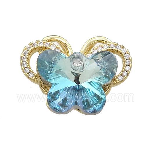 Copper Butterfly Pendant Pave Crystal Glass Zircon 2loops Gold Plated