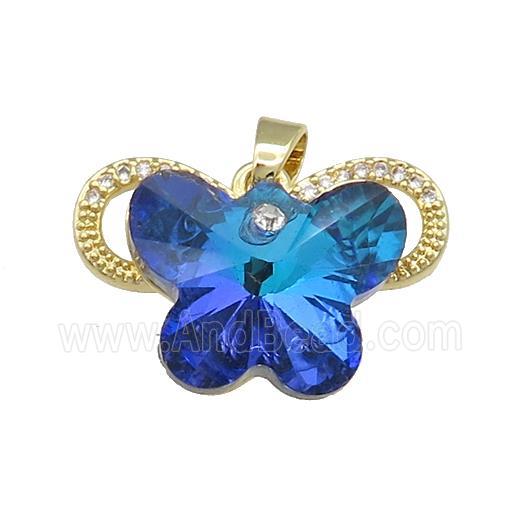 Copper Butterfly Pendant Pave Crystal Glass Zircon Gold Plated