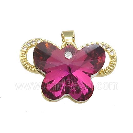Copper Butterfly Pendant Pave Crystal Glass Zircon Gold Plated