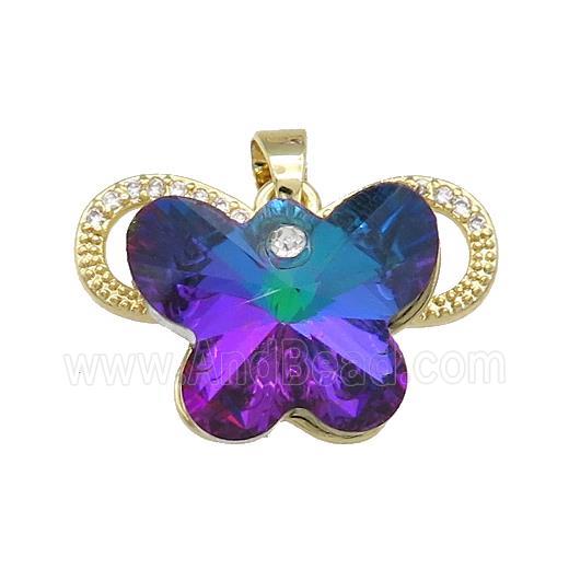 Copper Butterfly Pendant Pave Crystal Glass Zircon Gold Plated