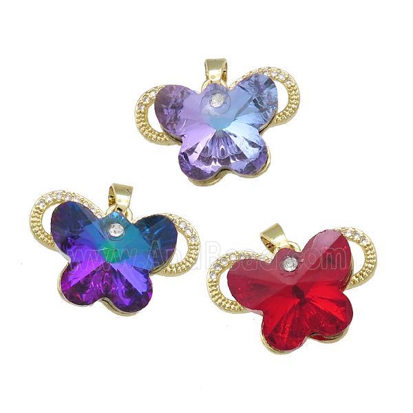 Copper Butterfly Pendant Pave Crystal Glass Zircon Gold Plated Mixed