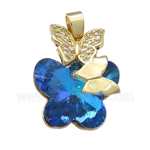 Copper Butterfly Pendant Pave Crystal Glass Zircon Gold Plated