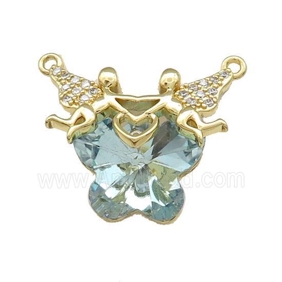 Copper Fairy Pendant Pave Crystal Glass Zircon 2loops Gold Plated