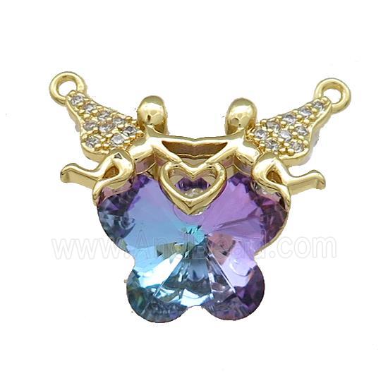 Copper Fairy Pendant Pave Crystal Glass Zircon 2loops Gold Plated