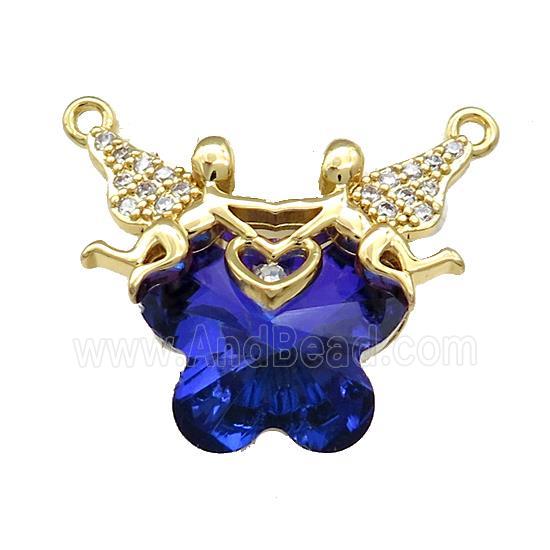 Copper Fairy Pendant Pave Crystal Glass Zircon 2loops Gold Plated