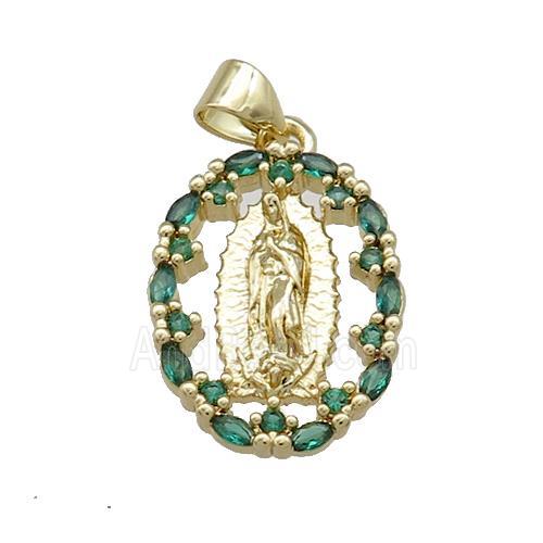 Copper Jesus Pendant Pave Zircon Oval Gold Plated