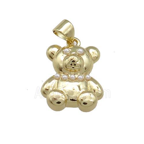 Copper Bear Pendant Pave Pearlized Resin Gold Plated