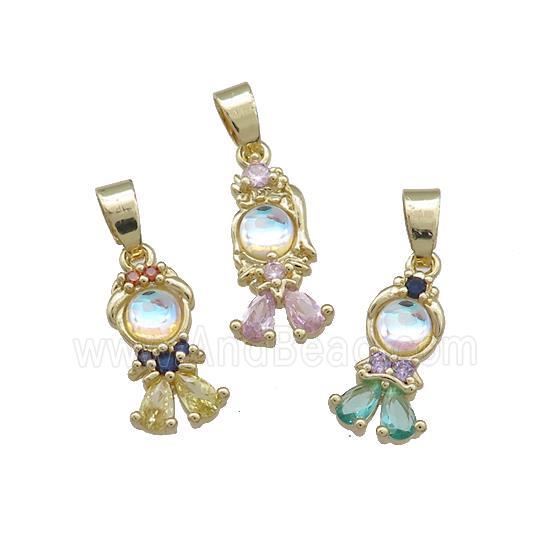 Copper Kids Pendant Pave Zircon Gold Plated Mixed