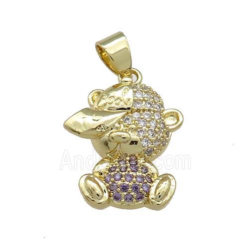 Copper Bear Pendant Pave Zircon Gold Plated
