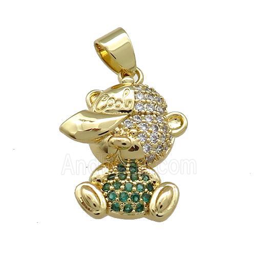 Copper Bear Pendant Pave Zircon Gold Plated