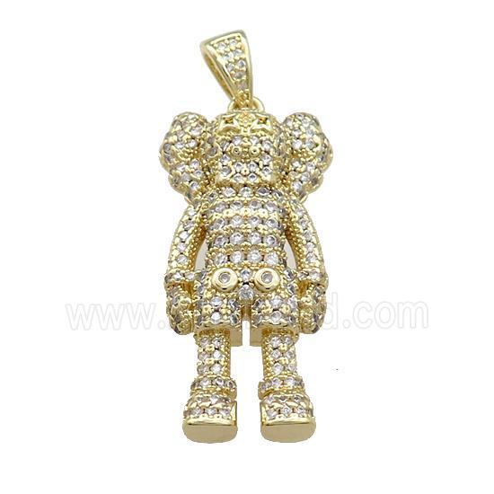 Copper Iced Out Cartoon Doll Pendant Pave Zircon Gold Plated