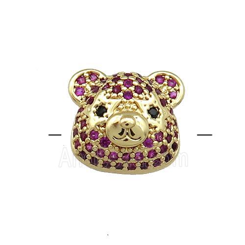 Copper Bear Beads Pave Fuchsia Zircon Gold Plated