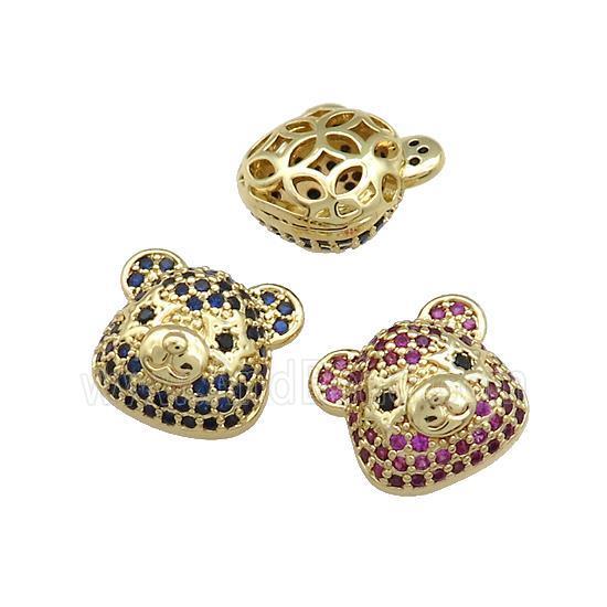 Copper Bear Beads Pave Zircon Gold Plated Mixed