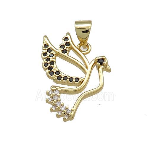 Copper Peace Dove Charms Pendant Pave Zircon Birds Gold Plated