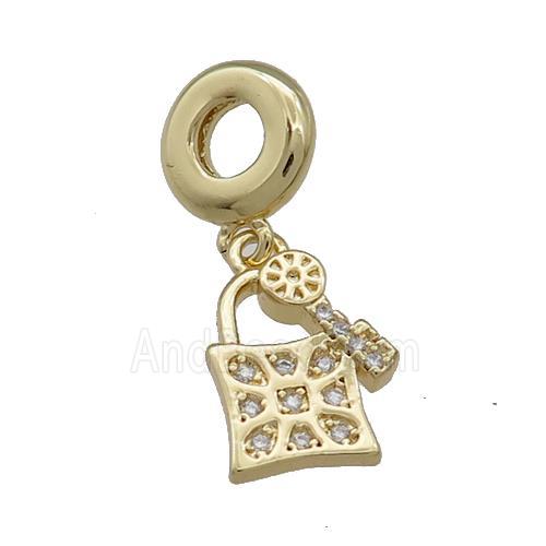 Copper Lock Key Pendant Pave Zircon Gold Plated