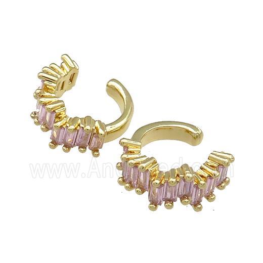 Copper Clip Earrings Pave Pink Zircon Gold Plated
