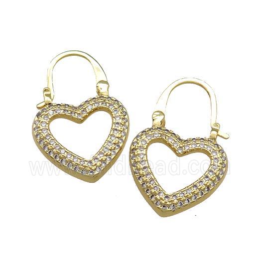Copper Heart Latchback Earrings Pave Zircon Gold Plated