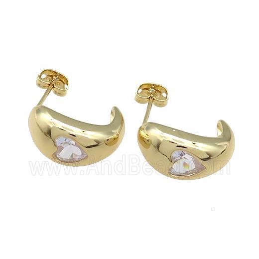 Copper Stud Earrings Pave Zircon Gold Plated