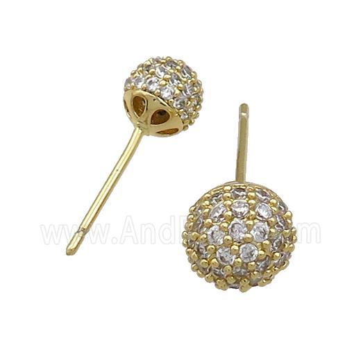Copper Stud Earrings Pave Zircon Ball Gold Plated