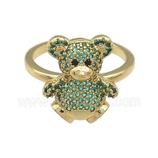 Copper Bear Rings Pave Green Zircon Gold Plated