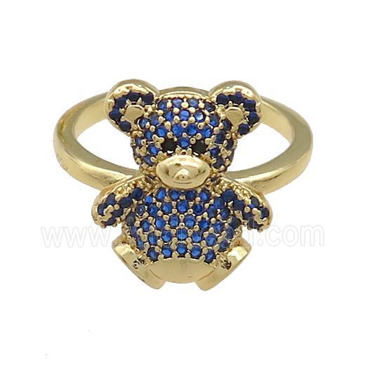 Copper Bear Rings Pave Blue Zircon Gold Plated