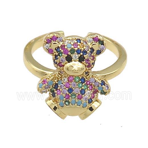 Copper Bear Rings Pave Multicolor Zircon Gold Plated