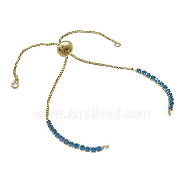 Copper Bracelet Chains Pave Blue Zircon Gold Plated