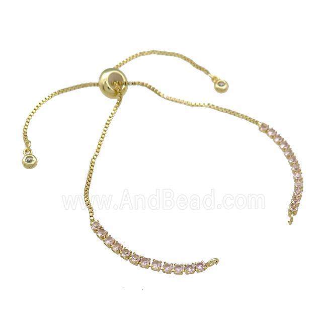 Copper Bracelet Chains Pave Pink Zircon Gold Plated