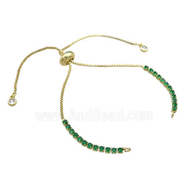 Copper Bracelet Chains Pave Green Zircon Gold Plated