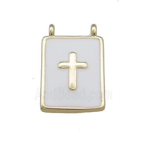 Copper Rectangle Pendant White Enamel Cross 2loops Gold Plated