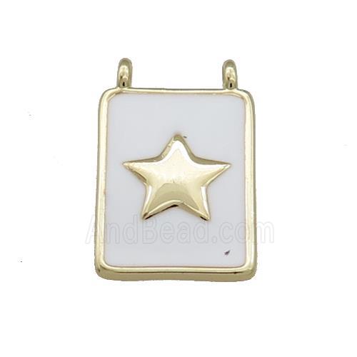 Copper Rectangle Pendant White Enamel Star 2loops Gold Plated
