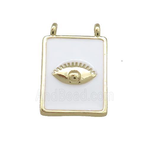 Copper Rectangle Pendant White Enamel Eye 2loops Gold Plated