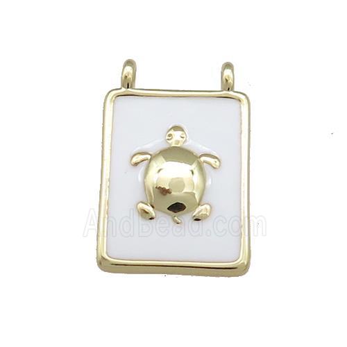 Copper Rectangle Pendant White Enamel Tortoise 2loops Gold Plated
