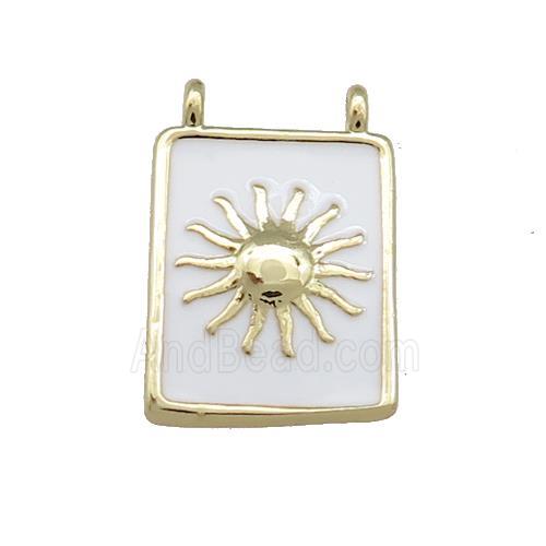 Copper Rectangle Pendant White Enamel Sun 2loops Gold Plated