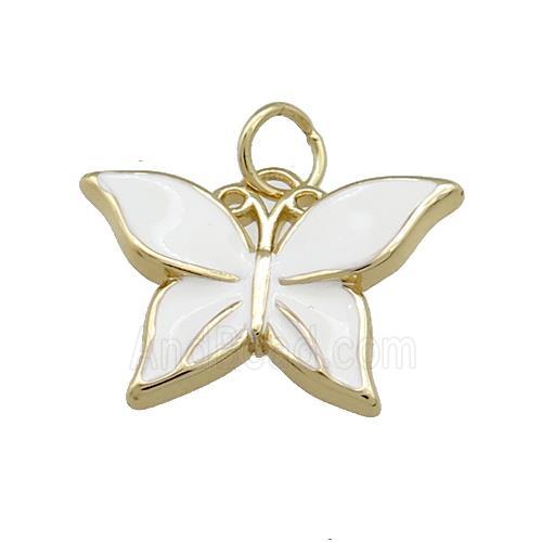Copper Butterfly Pendant White Enamel Gold Plated