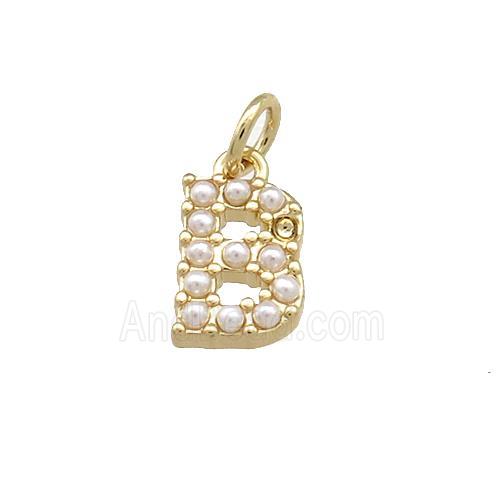 Copper Letter-B Pendant Pave Pearlized Resin Gold Plated