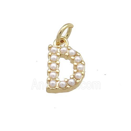 Copper Letter-D Pendant Pave Pearlized Resin Gold Plated
