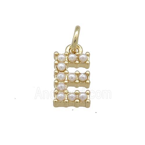 Copper Letter-E Pendant Pave Pearlized Resin Gold Plated