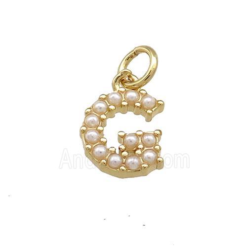 Copper Letter-G Pendant Pave Pearlized Resin Gold Plated
