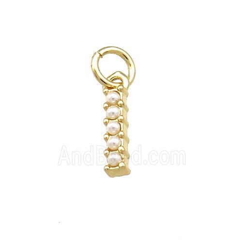 Copper Letter-I Pendant Pave Pearlized Resin Gold Plated
