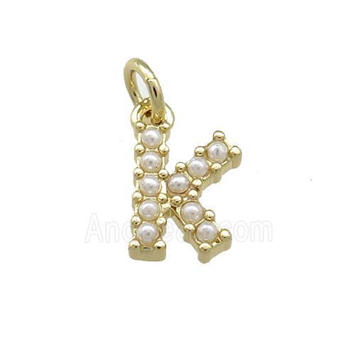Copper Letter-K Pendant Pave Pearlized Resin Gold Plated