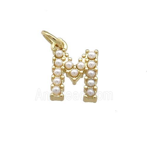 Copper Letter-M Pendant Pave Pearlized Resin Gold Plated